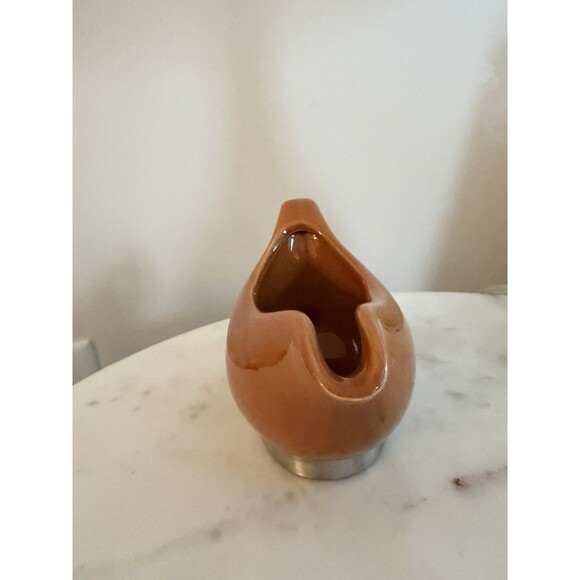 OGGI Orange Rust Ceramic Stainless Steel Base Gravy Sauce Boat Retro Vintage - Picture 3 of 7